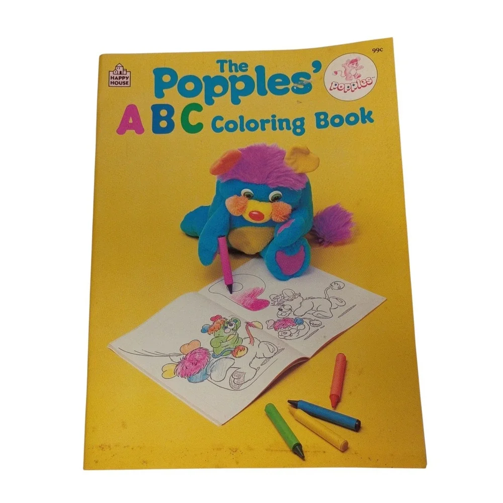 Vintage 1986 Popples' ABC Coloring‎ Book -Happy House 1 Page Has An Ink Spot